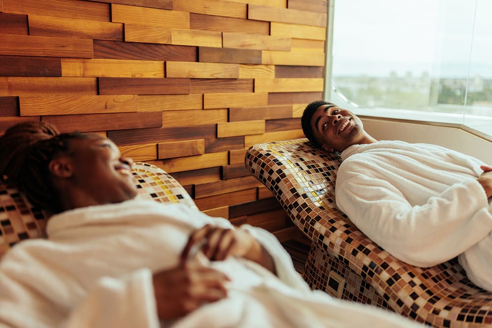 Two people relaxing at a new med spa that just opened