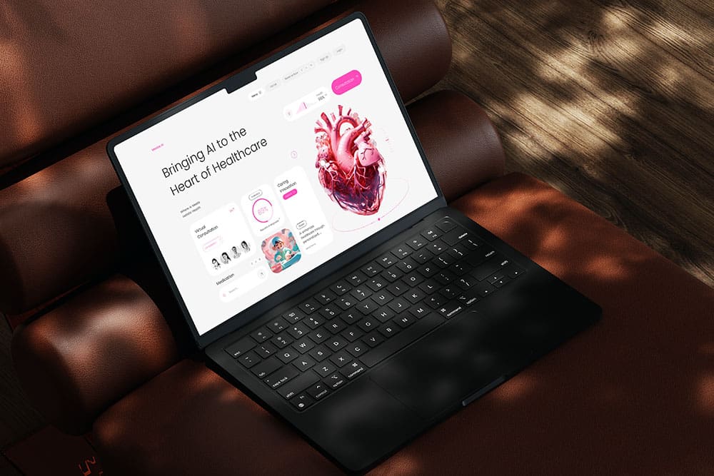 Healthcare web design laptop on a chair